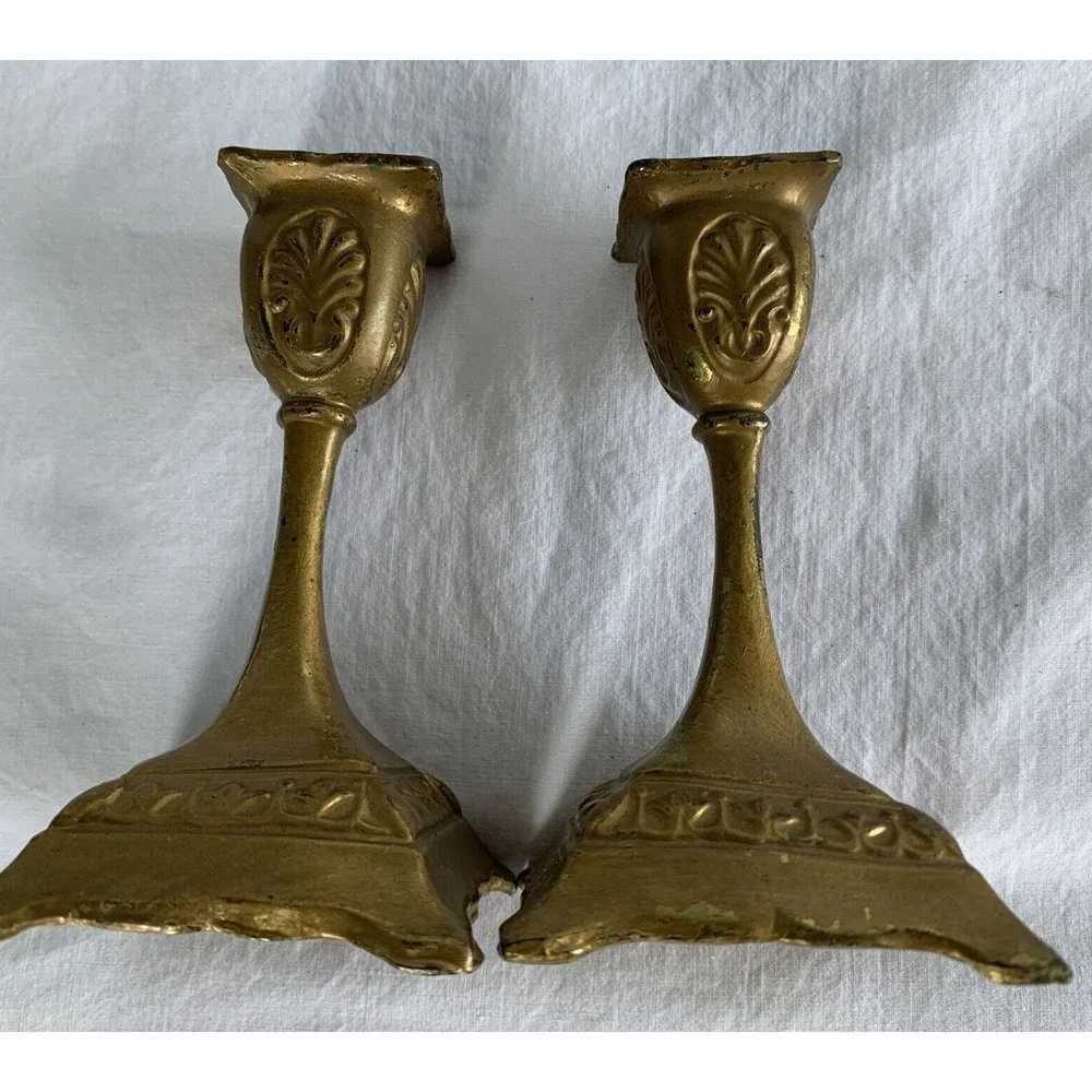 Brass candleholders ornate LOT OF 2 small  4